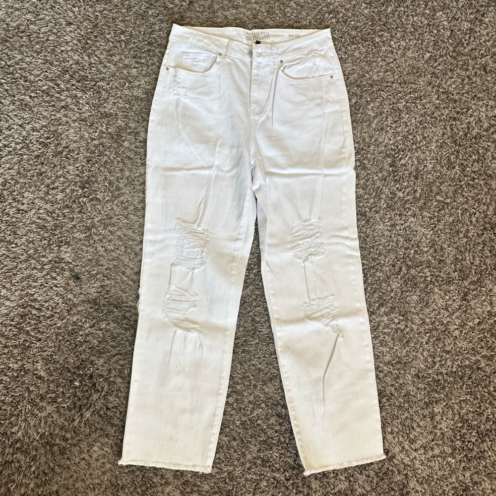 Distressed straight leg jeans